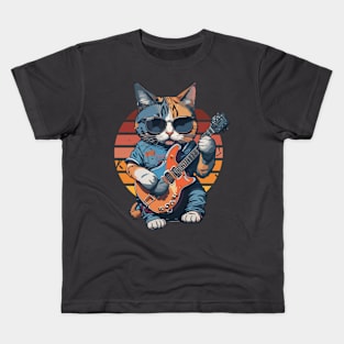 Cat Play Guitar Kids T-Shirt